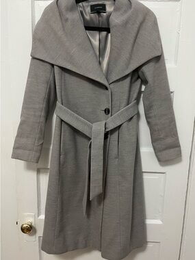 le chateau Light Grey Wrap Coat with Shawl Collar